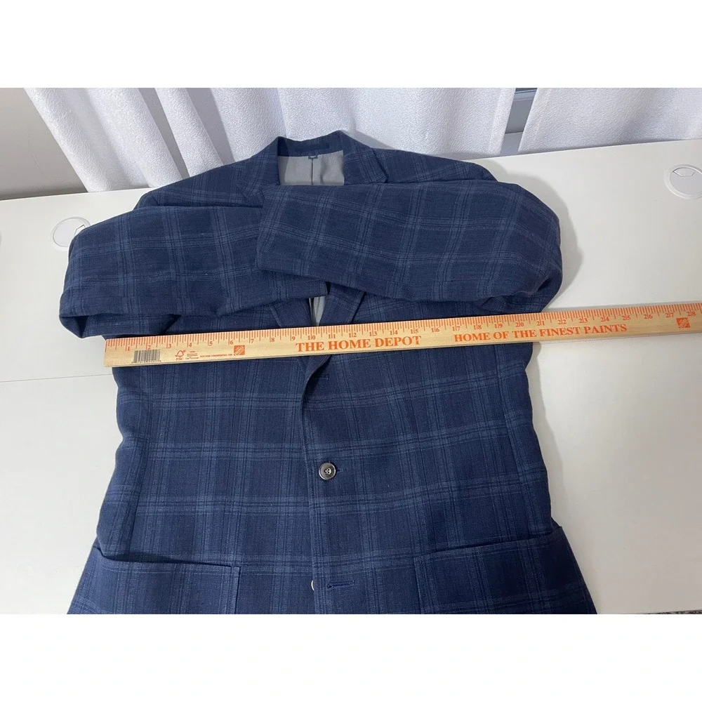 Jos. A. Bank 1905 Mens 41 Long Navy Blue Linen‎ Cotton Plaid Blazer Tailored Fit